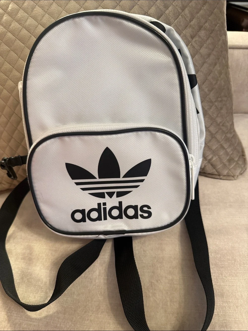 adidas White and Black Trefoil Mini Backpack